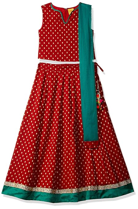 Girls V Neck Printed Lehenga Choli Dupatta Set