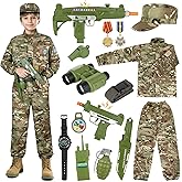 GIFTINBOX Army Costume for Kids, 15PCS Soldier Military Costume Dress Up Role Play Set with Army Accessories, Halloween Costumes for Boys Kids 3-13, Halloween Birthday Gift for Kid