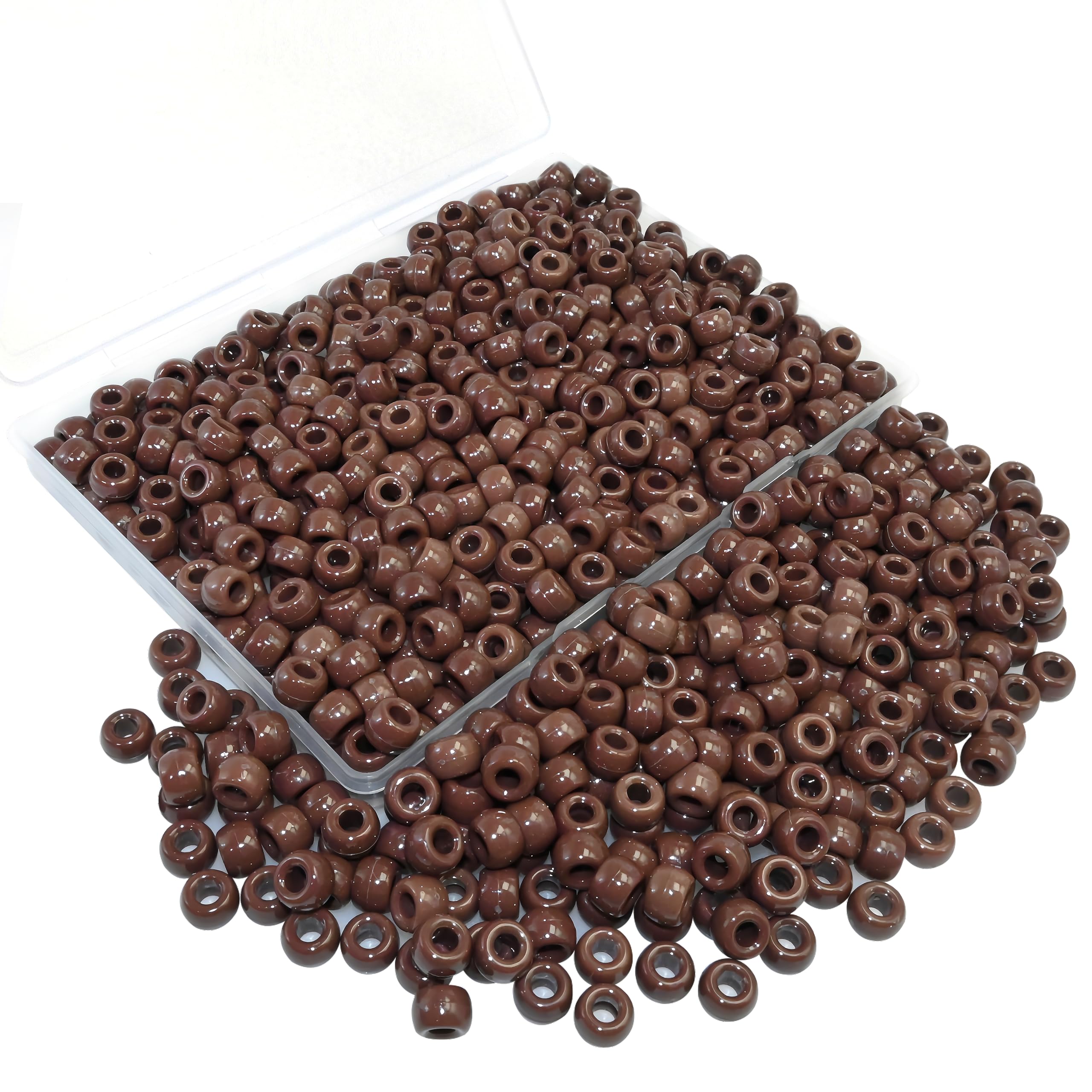Photo 1 of Amaney 500Pcs Brown Pony Beads 6x9mm with Storage Box for Making Bracelet Hair Braids Crafts