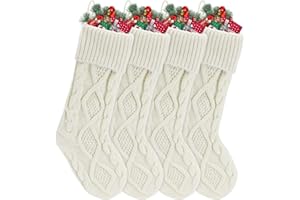 Fikowo Christmas Stockings, Knit Christmas Stocking Cable Xmas Hanging Knitted Stockings for Family Christmas Decorations & Gifts(4 Pack, 18 Inches, White)