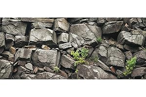 Dtekoj 48X24IN Black Stone Aquarium Background, Rock Fish Reptile Tank Background, Natural Rocky Glass Bearded Dragon Terrarium Decor Background Wallpaper with 10 EVA Double-Sided Tape, Polyester