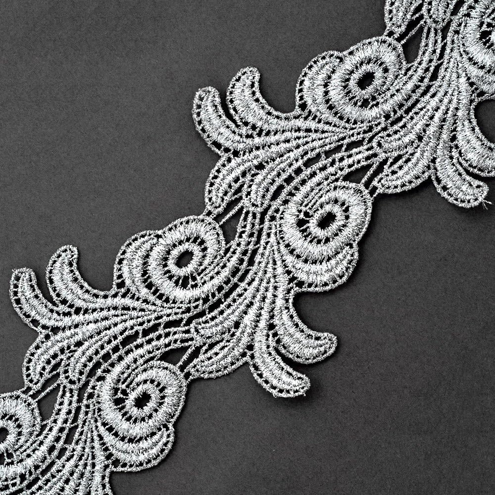 2- Yards 4" Metallic Lace Trim for Bridal, Costume or Jewelry, Crafts and Sewing, LP-MX-4659 (Silver)