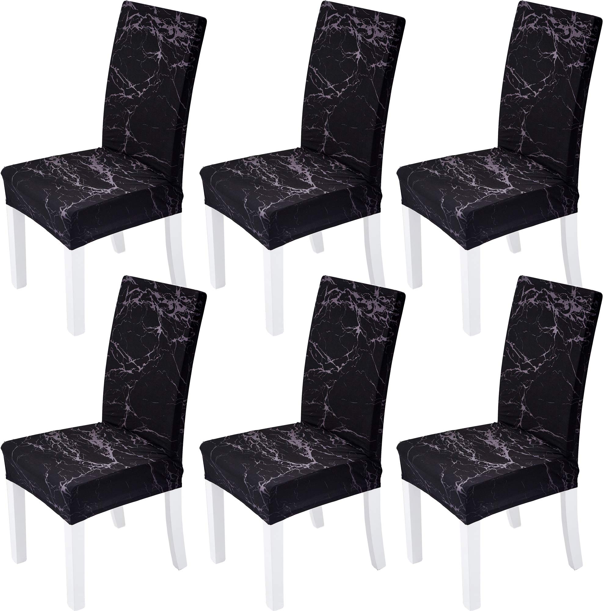 Xundefeng Dining Chair Covers Set of 6 Stretch Slipcovers Elastic Chairs Cover for Kitchen Dining Room, Marble Black