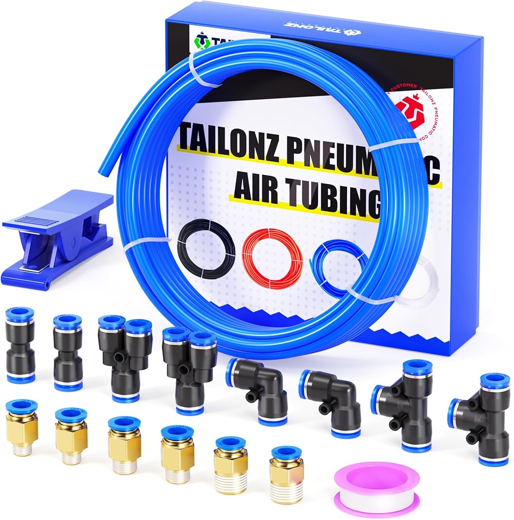 TAILONZ PNEUMATIC Blue PU Air Tube 10mm OD 6.5mm ID 10m Kit