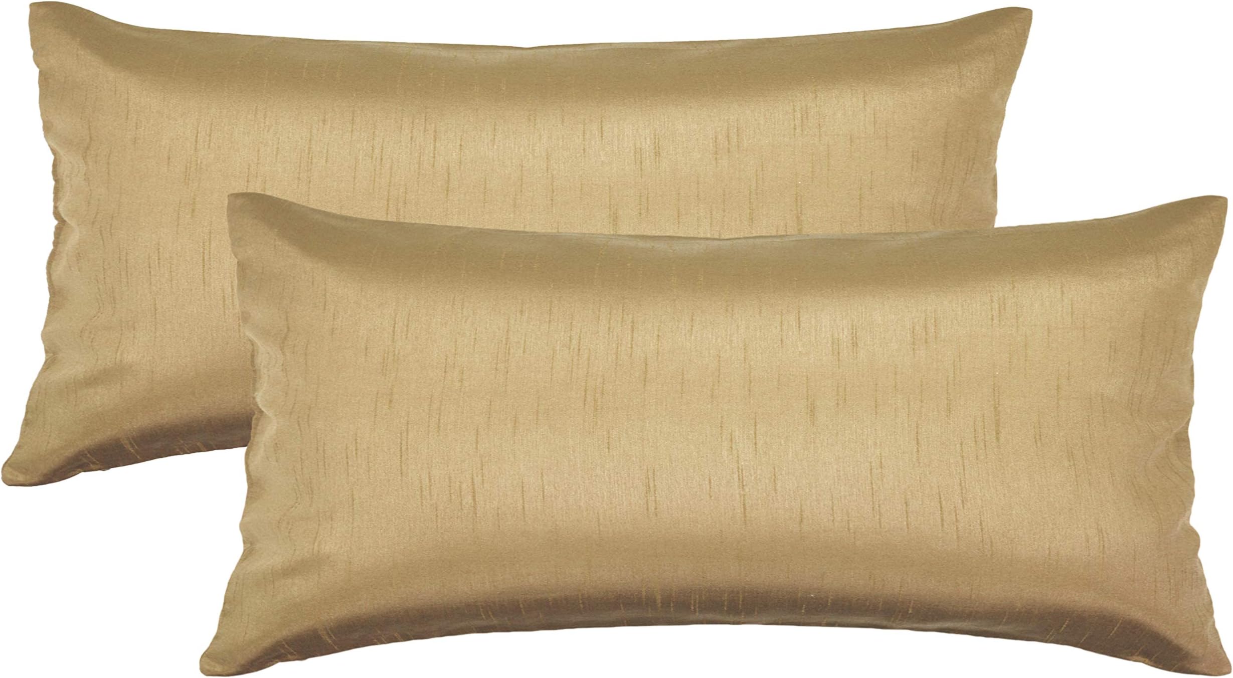 12x24 Inches Faux Silk Rectangular Throw Pillow Cover, Zipper Closure, Brass (Set of 2)
