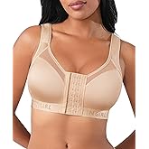 FeelinGirl Front Closure Post Surgery Compression Bra with Adjustable Straps Wireless Breast Augmentation Post Op Bras