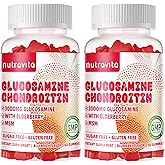 Nutravita Glucosamine Chondroitin Gummies with MSM & Elderberry Extra Strength - Joint Support, Antioxidant Immune Support Supplement for Adults, Men & Women.120 Strawberry Chews