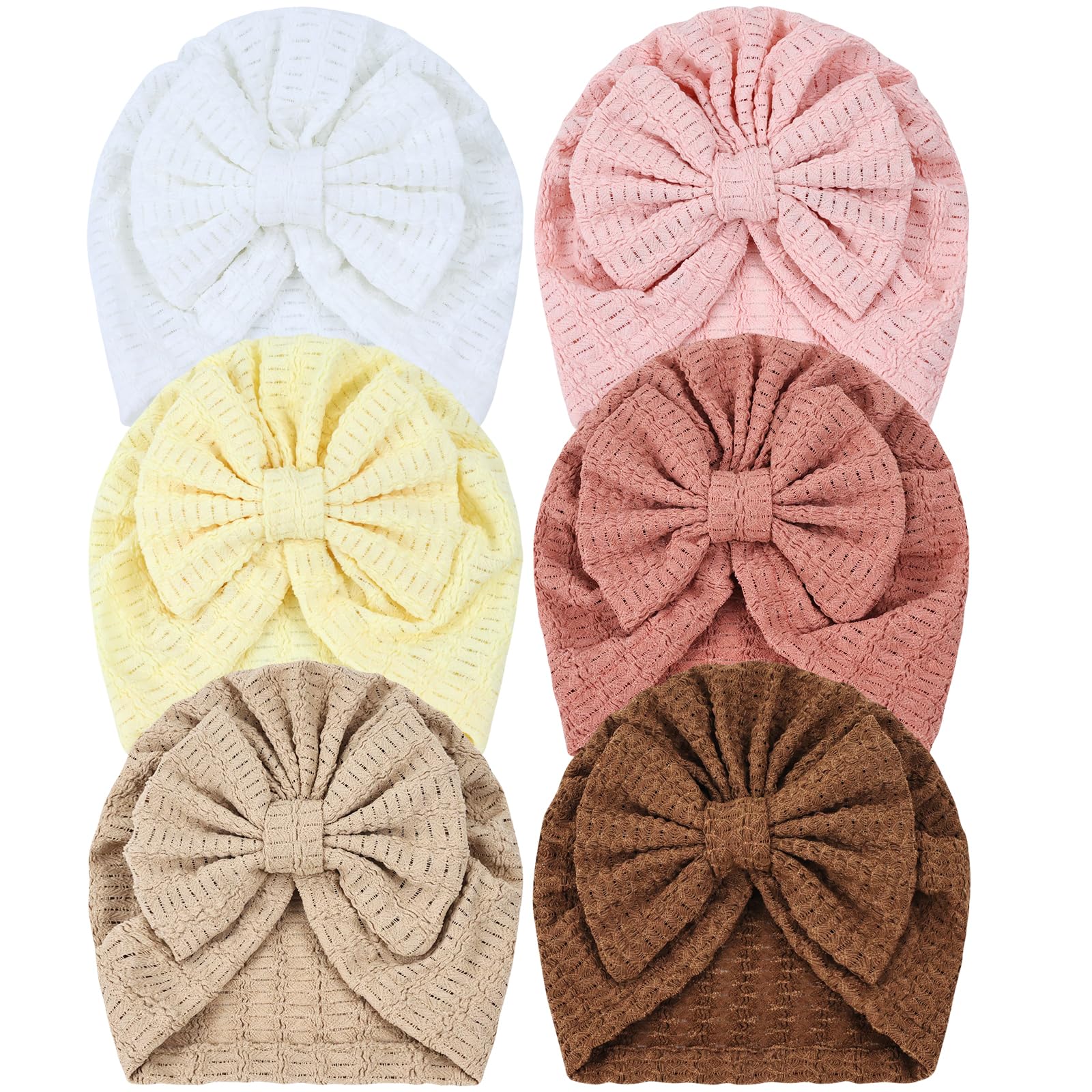 Photo 1 of Dizila 6 Pieces Soft Stretchy Turban Hats with Bow Newborn Nursery Hospital Caps Bonnets Beanies Headwraps for Baby Girls Infants Toddlers