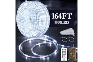 KNONEW 164FT 1000LED Rope Lights for Outside,Outdoor String Lights Waterproof 8 Modes Clear Tube Light for Indoor,Bedroom,Wedding,Garden,Patio,Christmas,Tree,Rv,Holiday Decoration(Cold White)