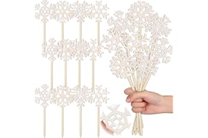 Vicenpal 24 Pcs Glitter Wooden Snowflakes Picks for Floral Arrangements Winter Wonderland Decorations White Snowflake Centerpieces Decorative Pick for Vase DIY Crafts Home Party Holiday Wedding Decor