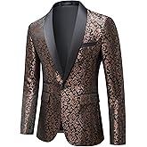 Mgnaie Men Black Suit Floral Tuxedo for Prom Wedding Party Dress Suit Jacket Pants 2 Piece Slim Fit Shawl Lapel