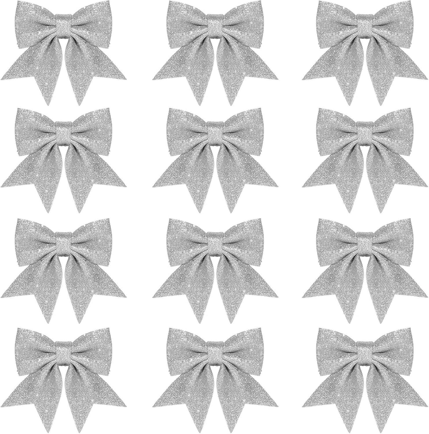 Bows & Ribbons - Whaline 12pcs 5.5'' Christmas Bow Decorations, Silver Wreaths Bows, Small Christmas Tree Bow, Sequin Bow Ties, Xmas Decorative Bows Ornaments for Home Christmas Party