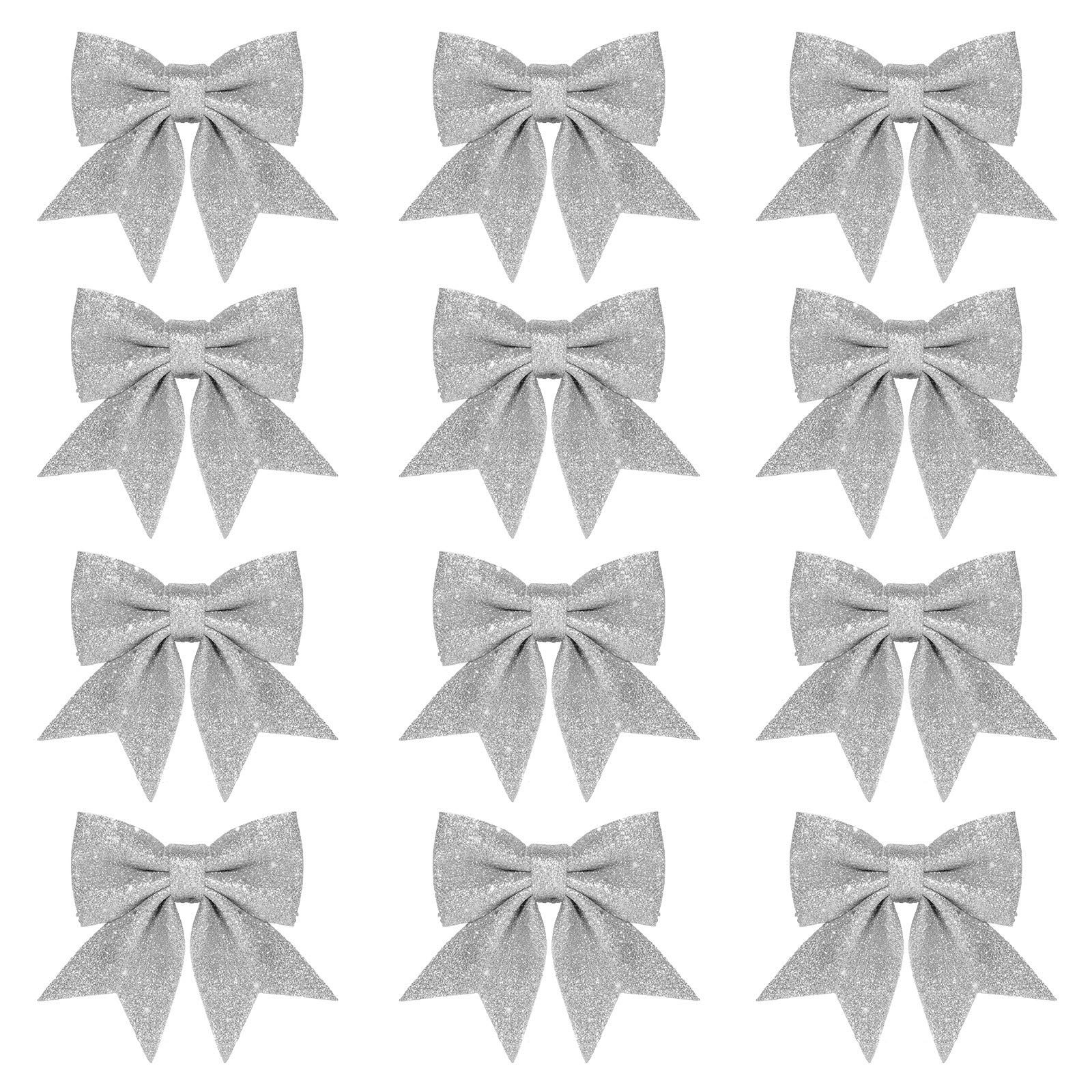 Whaline 12 x Christmas Tree Decoration Bows 14cm Silver