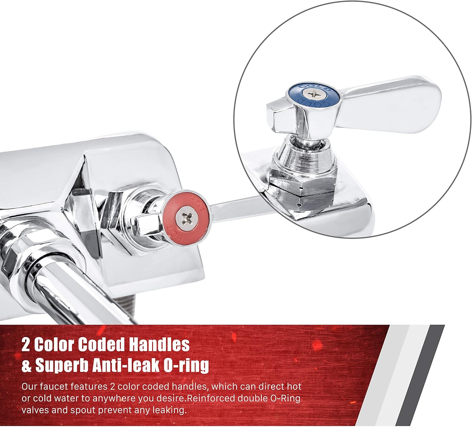 Kitchen Sink Faucet Wall Mount - DuraSteel 4" Center Commercial Kitchen Sink Faucet with 3-1/2" Gooseneck Spout - Dual Lever Handles - Brass Constructed & Chrome Polished - - 