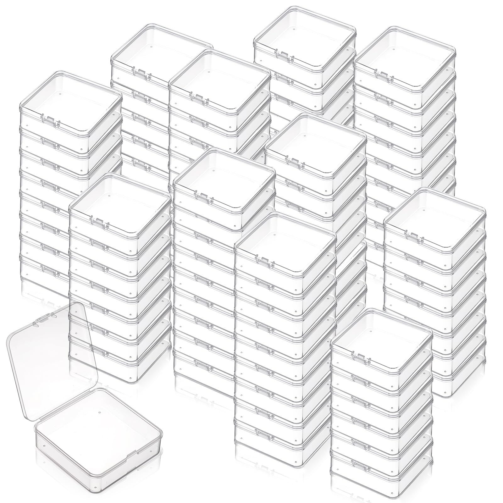 Photo 1 of 120 Pcs Mini Plastic Storage Containers Box with Lid, 3 x 3 x 1 Inch Small Bead Storage Containers Travel Case Clear Rectangle Box Organizer for Collecting Small Items, Beads, Jewelry, Cards, Crafts
