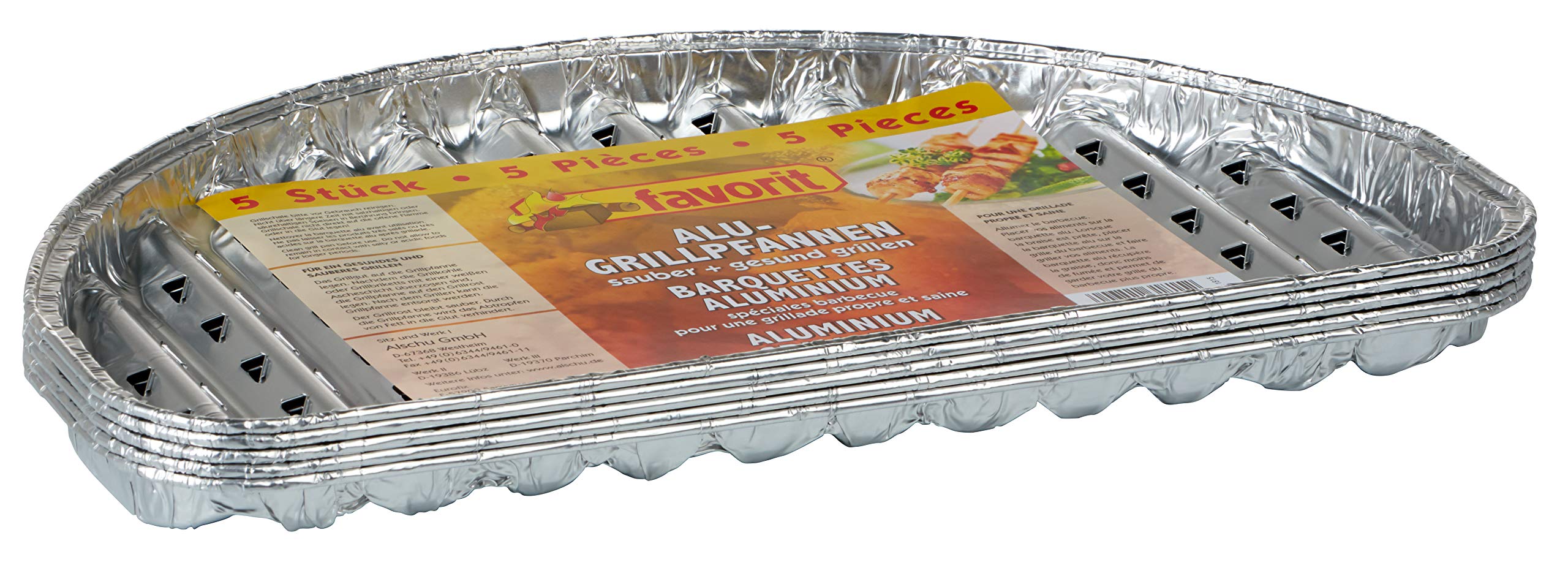 Favorit Half Round Grill Plate Set of 5 - Aluminium Frying Pan 30 cm Diameter for BBQ or Grill - 1815