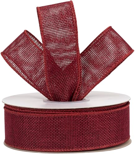 JaoZuyard Burgundy Burlap Ribbon - 1.5 Inch X 10 Yards, Wired Edges, For Crafts & Decor