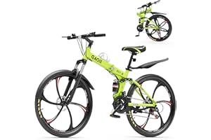 Betterland 26 Inch Mountain Bike, 21 Speeds Full Suspension Folding Bikes, Dual Disc Brake, High Carbon Steel Frame and Non-Slip Quick Release tire Bicycle for Adult