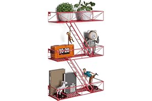 Sumbame Fire Escape Wall Shelf - 3 Tier New York Metal Ladder Shelf, Storage Red Decorative Shelves, Unique Decor Display Shelf for Living Room, Bathroom, Study Room, Funky Home