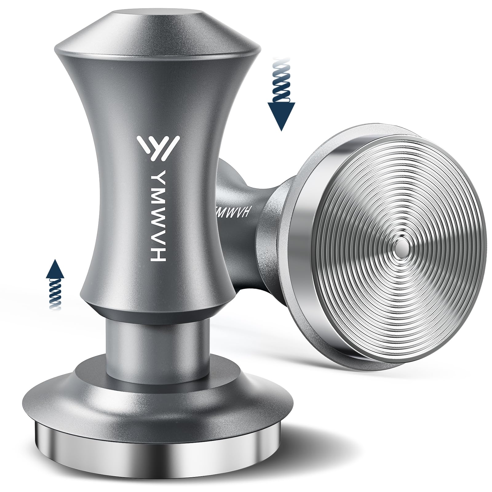 Espresso Tamper 53.3mm Silver, YMWVH Premium Barista Espresso Coffee Tamper with Dual Spring Loaded 100% Stainless Steel Ripple Base Constant 30lb, Compatible with Breville 54mm Portafilter