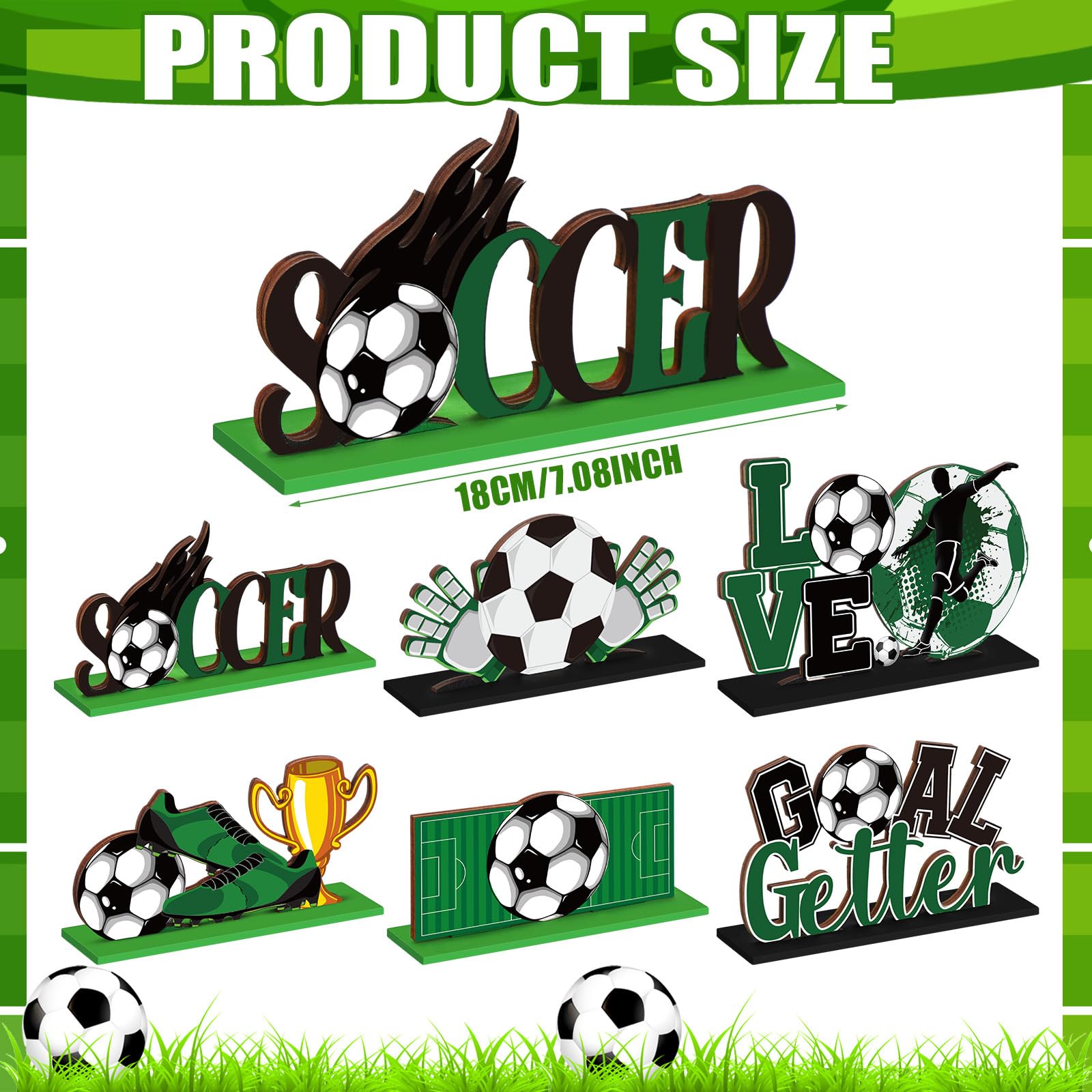 Suzile 6 Pcs Soccer Party Decorations Wooden Soccer Theme Birthday Party Centerpieces Table Decoration Football Tabletop Decor for Boys Girls Sports Theme Baby Shower Birthday Supplies