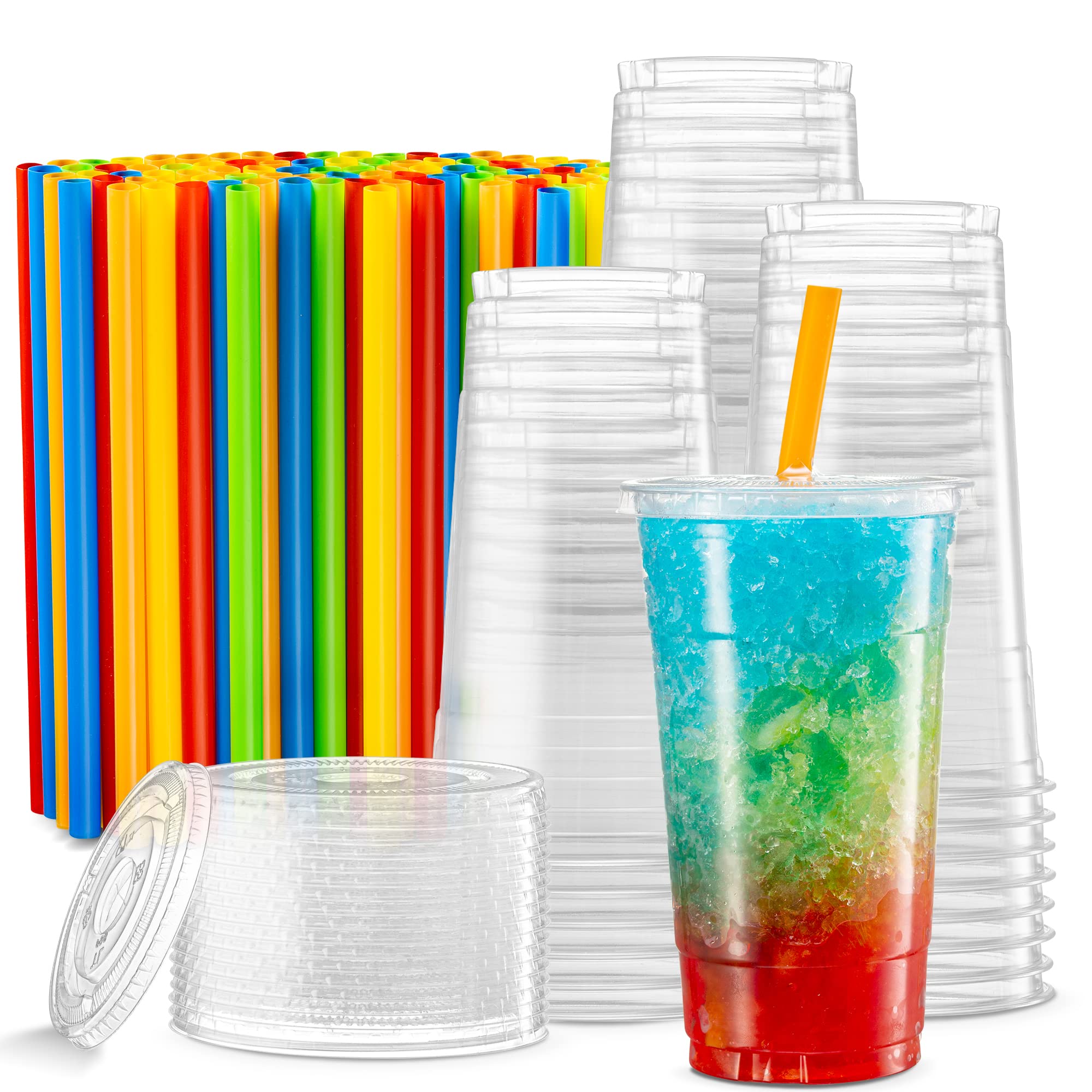 Photo 1 of ELEGANT DISPOSABLES [40 Sets - 32 Oz] Crystal Clear PET Plastic Cups With Flat lids & Straws for Iced Coffee, Milkshake, Cold Drinks, Slush Cups, Smoothy's, Slurpee, Party's, Plastic Disposable Cups