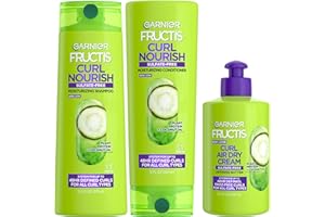 Garnier Fructis Curl Nourish Sulfate Free Moisturizing Shampoo, Conditioner + Air Dry Cream Defining Butter Set (3 Items), 1 Kit (Packaging May Vary)