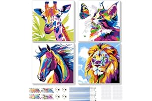 MEIYUDA 4 Pack Animals Paint by Numbers Framed for Kids, Colorful Animals Kids Paint by Numbers Kit for Ages 4-8-12, Children