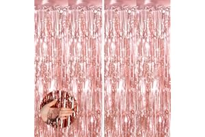 Keyali 2 Pack 3.3 * 8.3 ft Foil Curtain Metallic Tinsel Fringe Curtains Photo Booth Props Backdrop for Birthday Wedding Engagement Baby Shower Christmas Holiday Celebration Partyl,Rose Gold