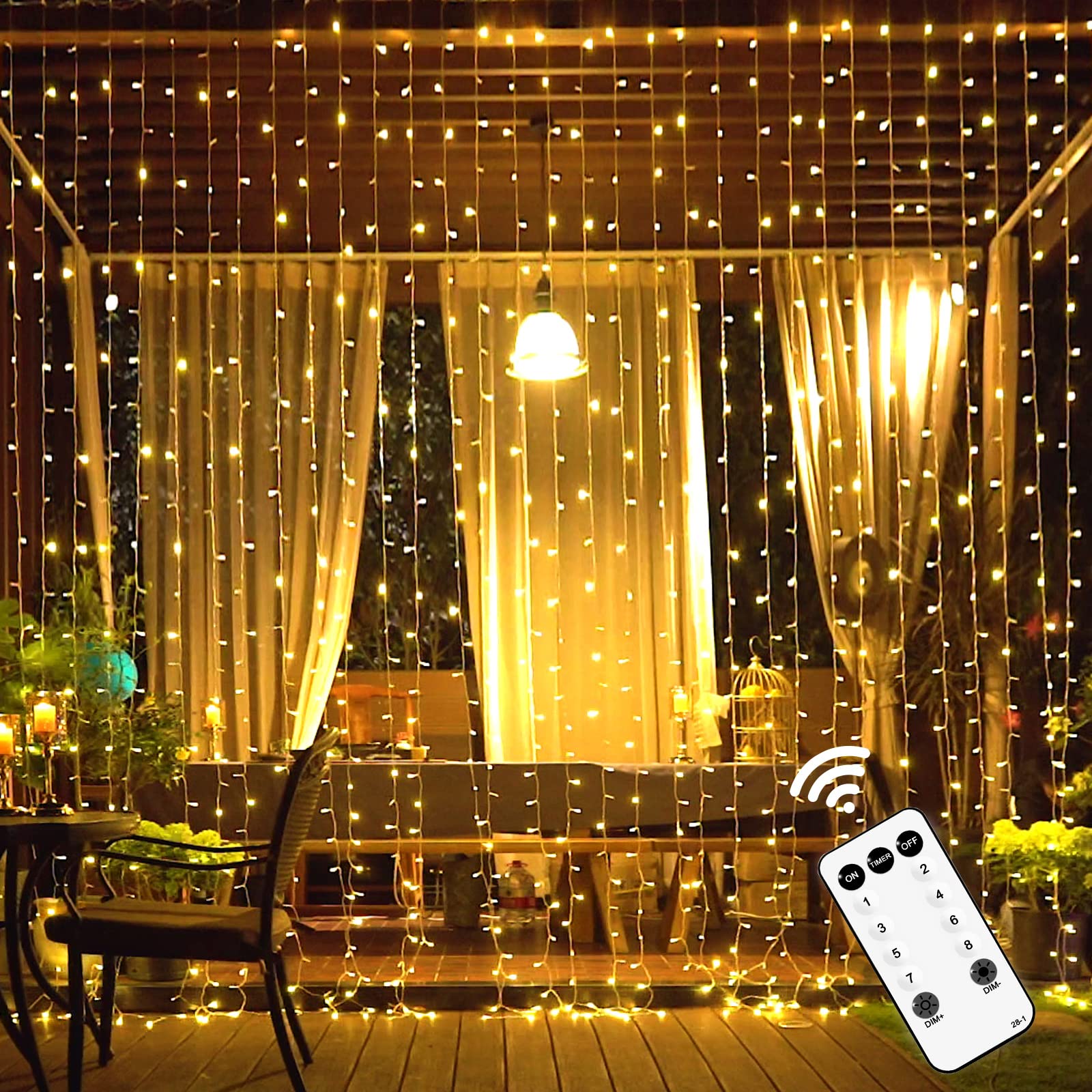 Photo 1 of JMEXSUSS 600 LED Curtain Lights Outdoor, 9.5x19.6ft Christmas String Lights Plug in with Remote, 8 Modes Wall Hanging Lights for Bedroom Patio Ceiling Birthday Party Backdrop Wedding Decor, Warm White