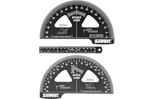 SAWSET Miter Saw Protractor. 8 inch Aluminum Laser Etched Angle Finder Plus Ruler. No Math Ever! Large Scales Are The Key to Accuracy.