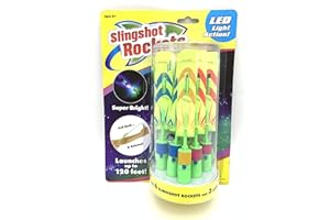 Cool Builders Light-Up Rockets Slingshot - Pull Back and Launches up to 36 Meters Day & Night Fun Flying Action Outdoor Toys for Boys and Girls (Light Up Slingshot Rockets)