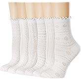 Mcool Mary Women's Ruffle Socks Casual Lace Soft Cotton Crew Summer Thin White Frilly Ankle Socks for Women 6 Pairs
