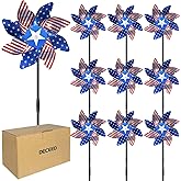 DECEED 10 PCS Reflective Pinwheels for Yard and Garden Bird Devices Pre-Installed Sparkly Wind Spinner Deterrent to Scare Birds Away from Yard Patio Farm (Red&White&Blue)