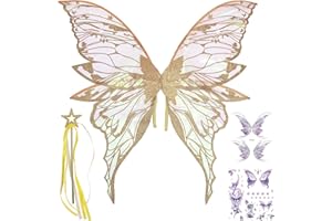 WOIFUNU Fairy Wings Costume Set for Adults - Cosplay Accessories with 31.5"x29.5" Butterfly Wings for Halloween, Party
