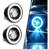 Nurfsur 2 PCS Car Angel Eye LED Fog Light, 3 Inches COB Super Bright Daytime Running Lamp, Anti-vibration Fish Eye Lens, Universal for Most Cars, SUVs (Light Blue)