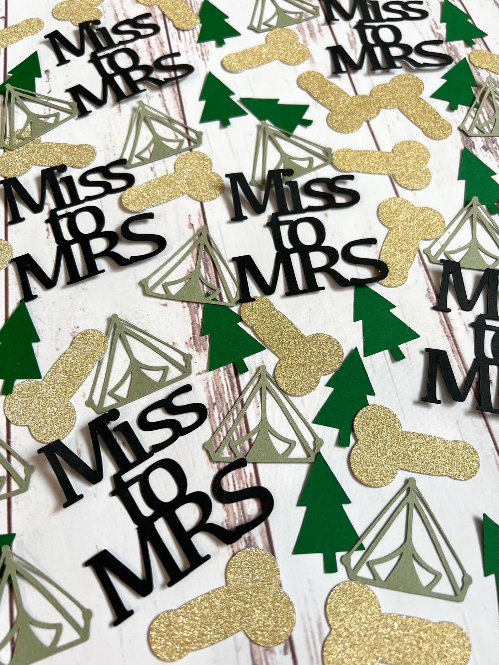 Photo 1 of 100PCS Camp Bachelorette Confetti,Mountain Confetti,Mr to Mrs Table Confetti for Bachelorette Party Decorations,Last Trail Before the Veil Party Decorations
