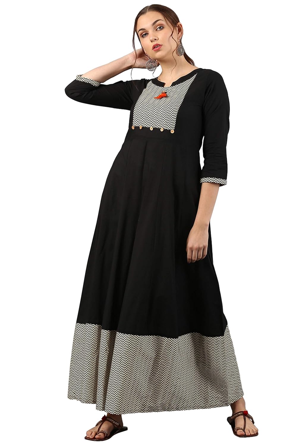 janasya women's cotton anarkali printed gown