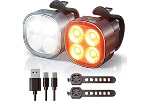 Bike Lights，USB Rechargeable IP65 Waterproof Bike Lights Front and Back，8 Modes of Headlights Including Spotlights and Floodl