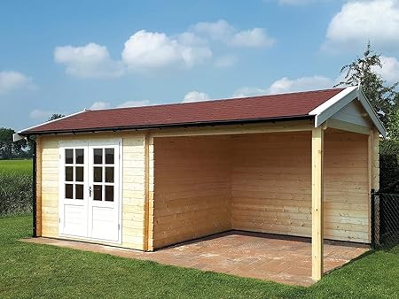 Amazon De Gartenhaus Frankfurt Blockhaus 600x300cm 300cm Uberdachung 28mm Gartenlaube Holzhaus Holzlaube