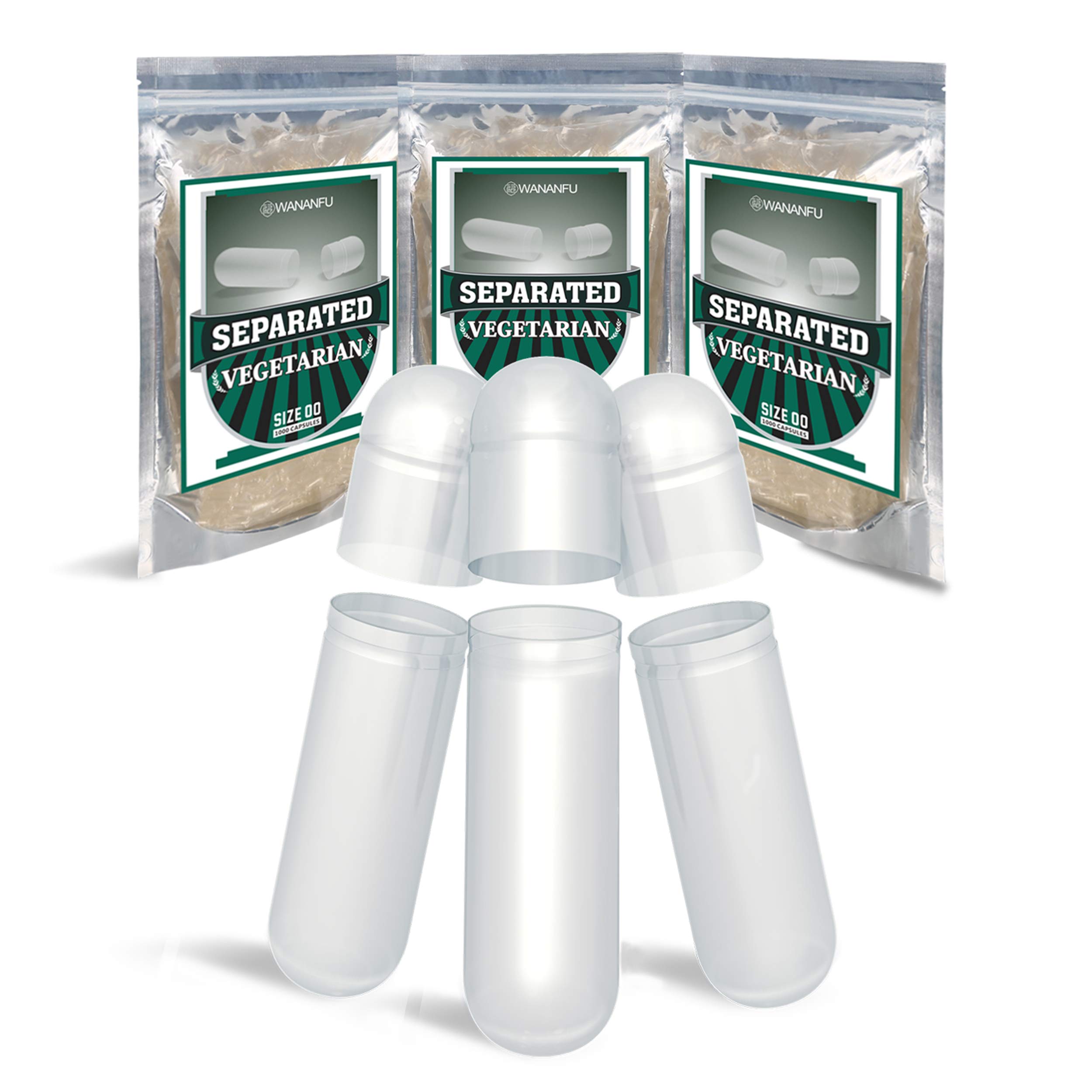 WANANFU Separated Empty Capsules Size 00 Vegetarian (1000 Count), Compatible with Capsule Filling Machine 00
