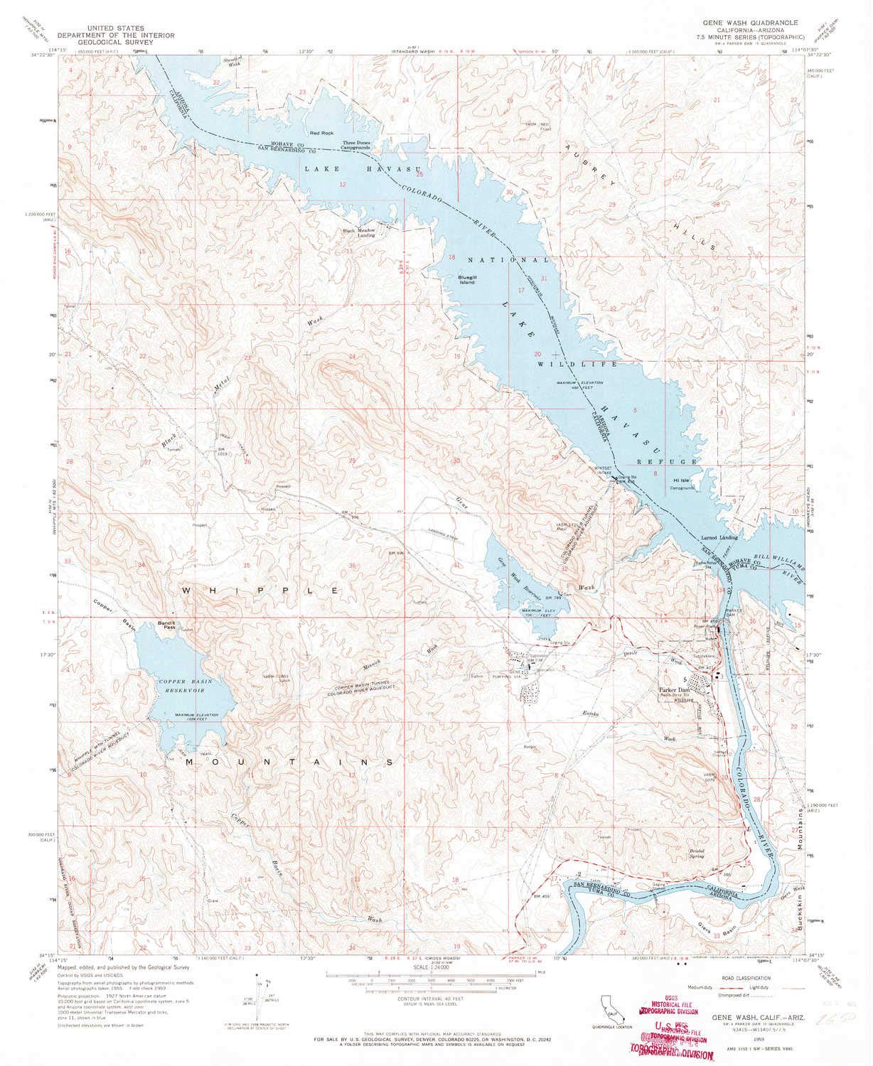 YellowMaps Gene Wash CA topo map, 1:24000 Scale, 7.5 X 7.5 Minute, Historical, 1959, Updated 1973, 26.9 x 22.1 in