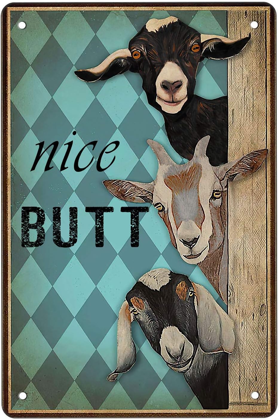Nice Butt Goats Tin Sign Wall Art Canvas Print Funny Vintage Retro Poster Paintings Cute Goats Home Bedroom Bathroom Decor Picture Vertical,812inches.