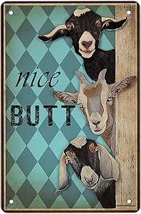 Nice Butt Goats Tin Sign Wall Art Canvas Print Funny Vintage Retro Poster Paintings Cute Goats Home Bedroom Bathroom Decor Picture Vertical,812inches.