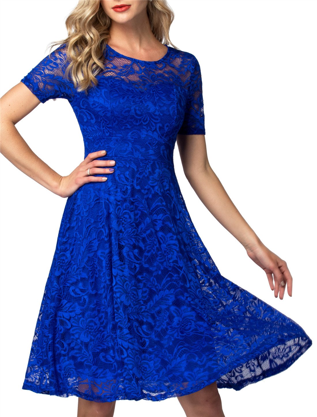 AONOUR Women's Lace Cocktail Dresses Elegant Swing Dress Bridesmaid
