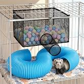 Mifoci Ferret Ball Hammock with 39in Tunnel, Black Hanging Hammock for Cage | 19 x 13 x 11 in Mesh Play Cube for Cage, Washable Small Animal Bed for Rat Chinchilla Guinea Pig, 4 Clips, Balls Not Included