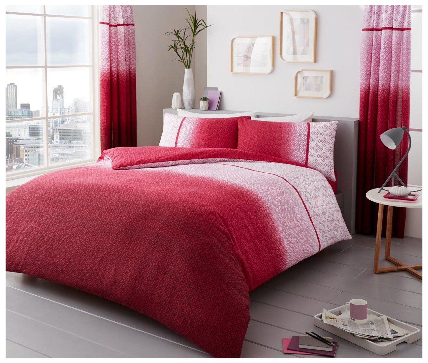 Gaveno Cavailia Urban Ombre Luxurious Bed Set with Duvet Cover and Pillow Cases, Polyester-Cotton, Double-Pink — image 1