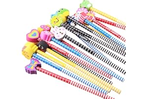 BUSHIBU Cute Pencils for Kids, Fun Pencil with Erasers Toppers, Woodcased #2 Pencils for School Classroom(12 Pack)