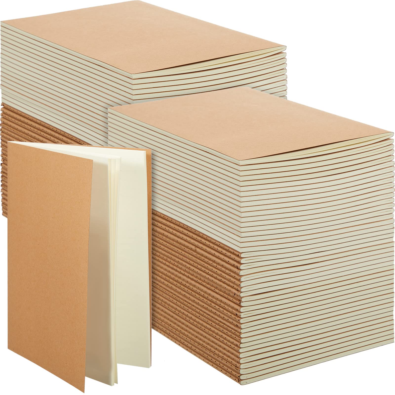 Photo 1 of Mimorou 100 Pcs Kraft Notebook Journals 5.5 Inch x 8.3 Inch A5 Softcover Notebooks Bulk for Writing Sketch Office Notepad with 60 Pages 30 Sheets (Multicolor,Lined)(Brown,Unlined)