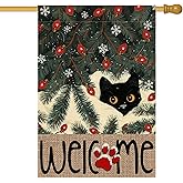 AVOIN colorlife Christmas House Flag 28x40 Inch Double Sided Outside, Black Cat Winter Seasonal Yard Outdoor Flag